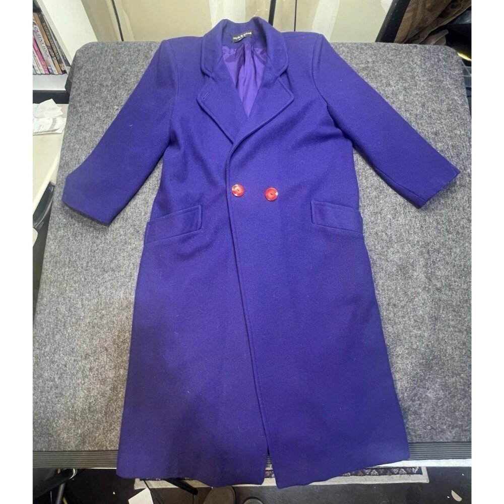 Vintage Purple 100% Wool Coat Long USA Style LTD Large Size 12-14
